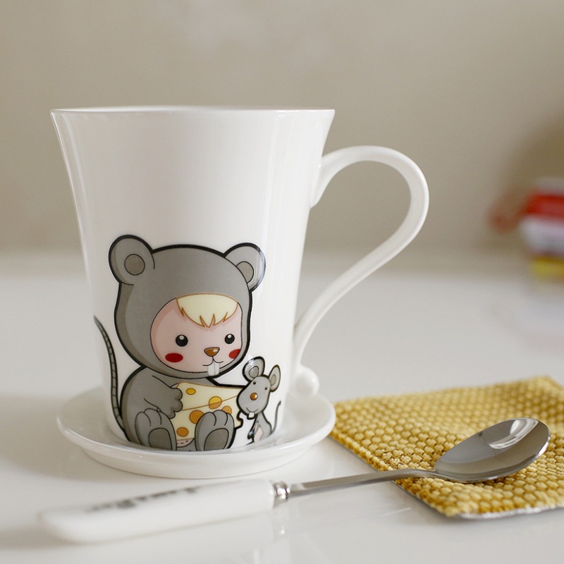 陶瓷马克杯 萌系可爱卡通12生肖杯子 创意情侣杯骨瓷茶杯水杯 马(陶瓷