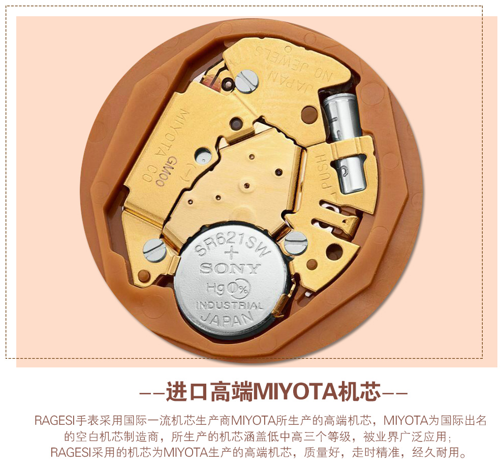 雷格诗ragesi手表女士手表真皮时尚夜光防水石英表经典百搭镶钻腕表