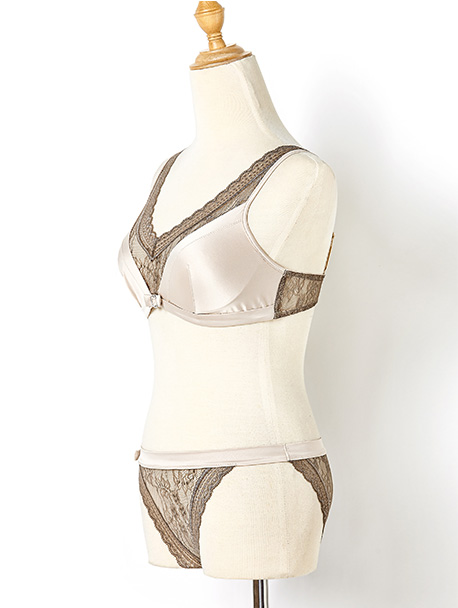 夏娃的诱惑静谧组性感全罩杯蕾丝边女士超薄内衣文胸 米色 75e