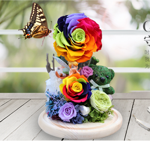 绿韵花田永生花玫瑰玻璃罩礼盒创意礼物送女友