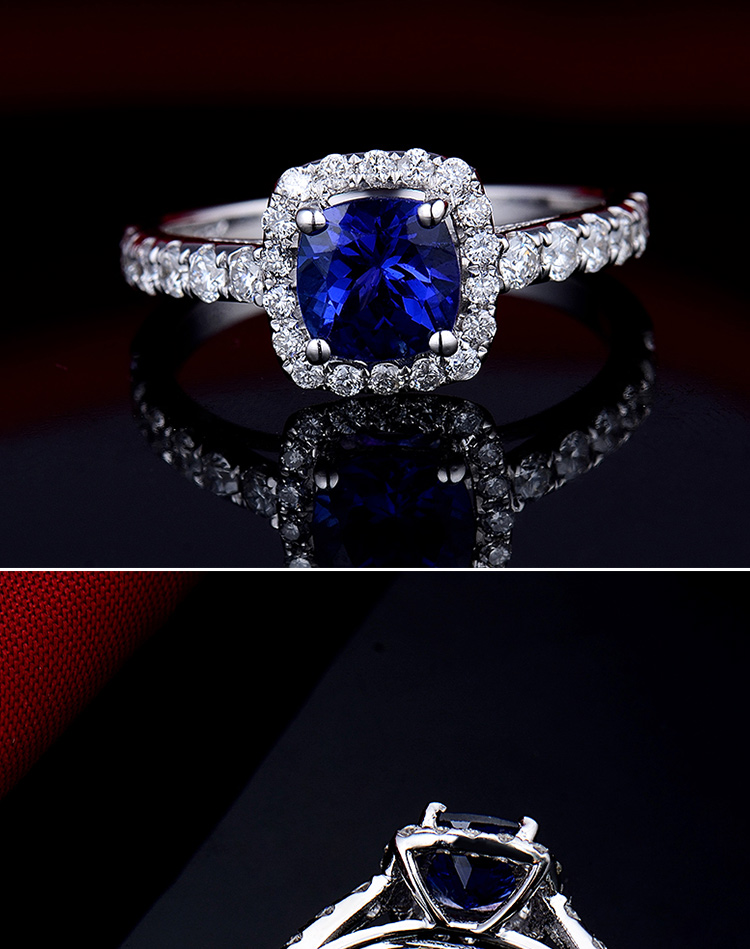 08克拉坦桑石戒指 白色18k金69分钻石钻戒宝石_ 8折现价11159元