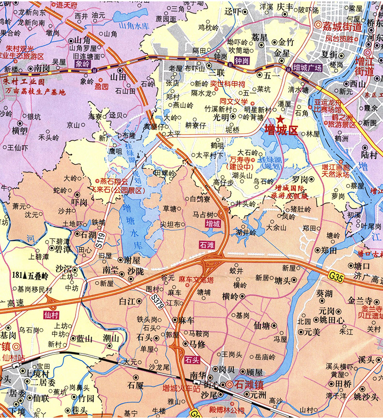 2020增城指南地图 广东省广州市增城区中心城区图