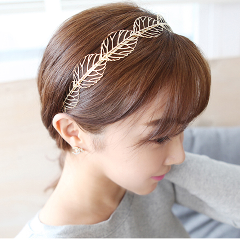 时尚甜美发饰头饰品复古金属镂空树叶子韩版发箍头箍发卡 银色