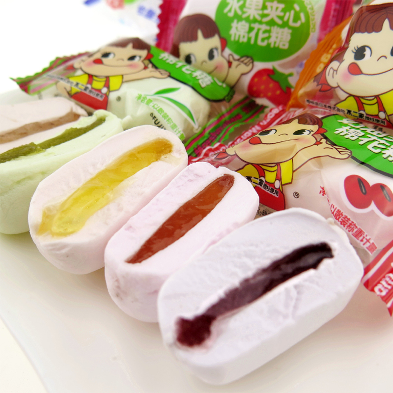 包邮 婚庆结婚喜糖peko 不二家夹心棉花糖混合250g 散装水果糖软糖