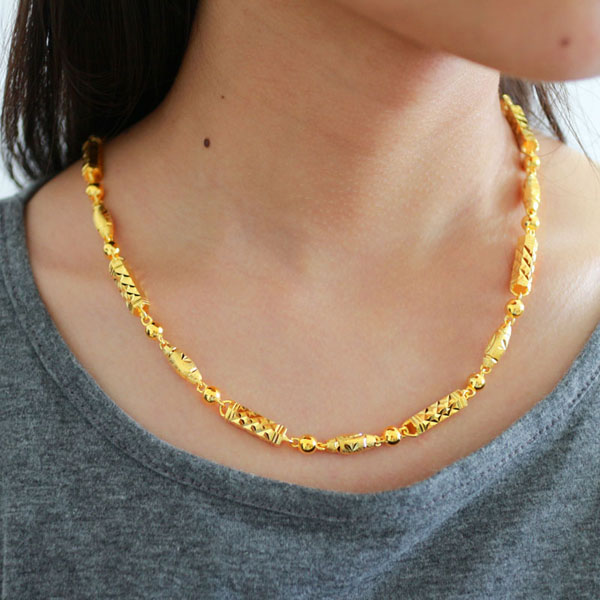 千影珠宝包金项链男士女款镀金链子粗款重大六角柱橄