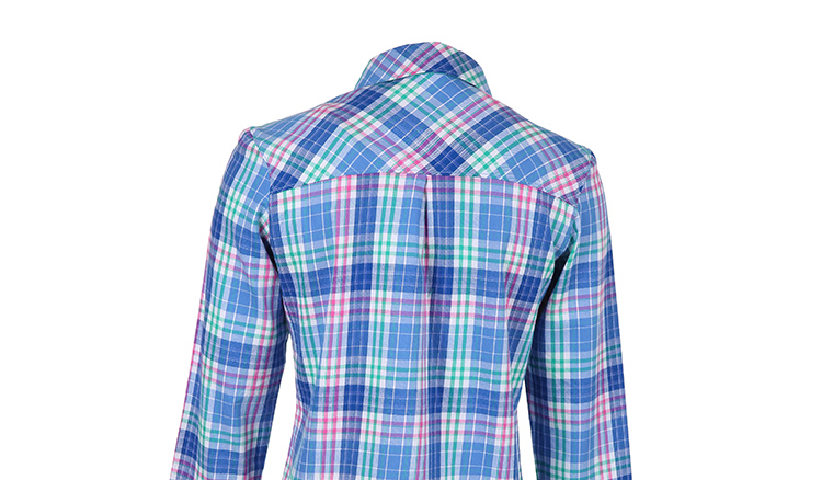 鸿星尔克erke 女士衬衫长袖休闲格子衬衫 琉璃蓝 2xl