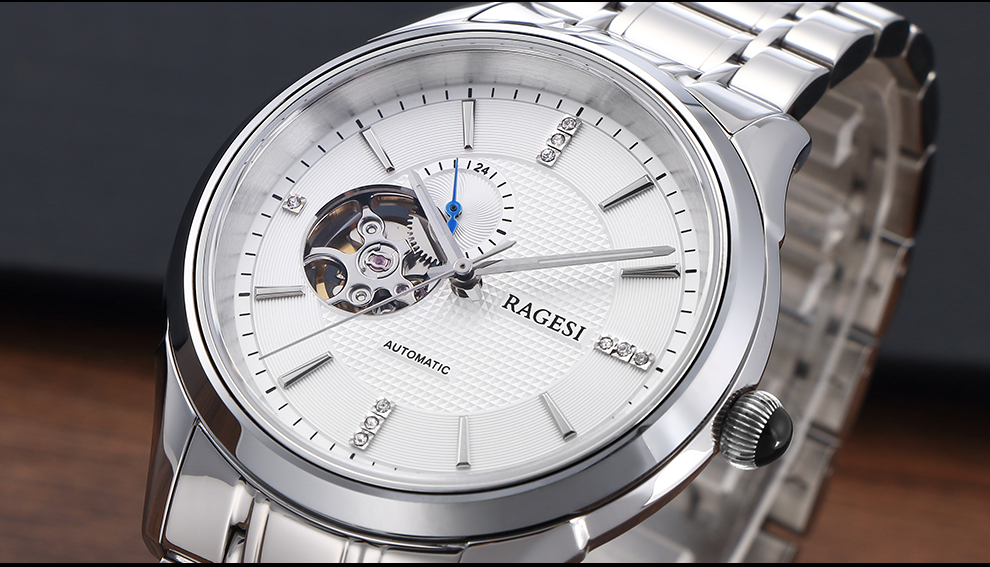 雷格诗ragesi手表男士全自动机械表商务镂空时尚防水男表精钢指针腕表