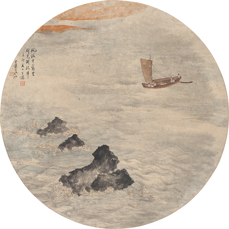 姿翰超高清微喷装饰画张大千团扇风行千万里工笔山水画国画纸本62x62