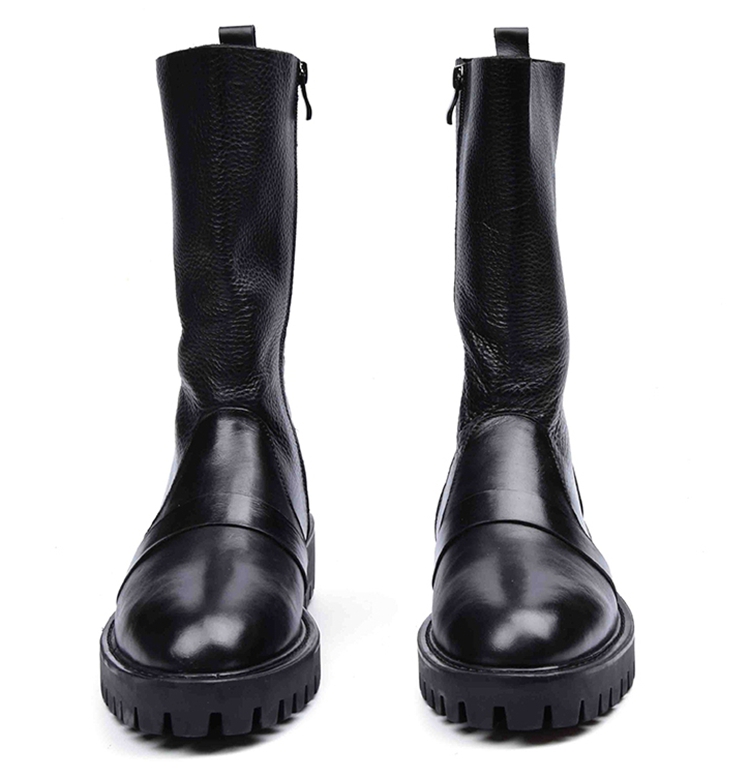 戴伟绅士秋冬男士高筒皮靴厚底马丁靴户外套筒马靴英伦尖头长筒时装