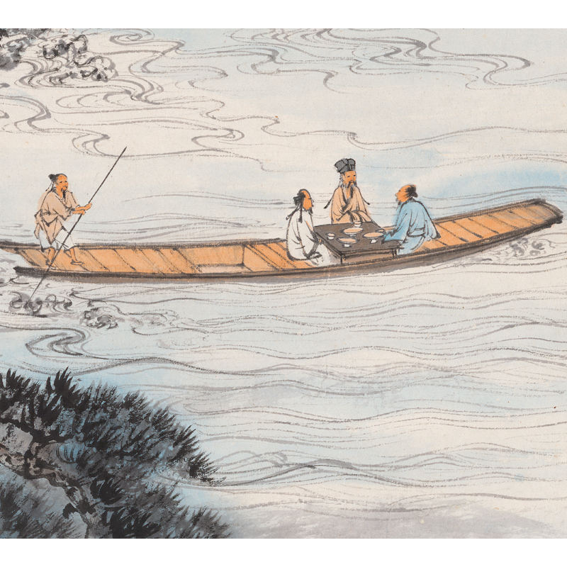 姿翰超高清微喷装饰画张大千东坡游赤壁图精品山水画国画纸本134x54画