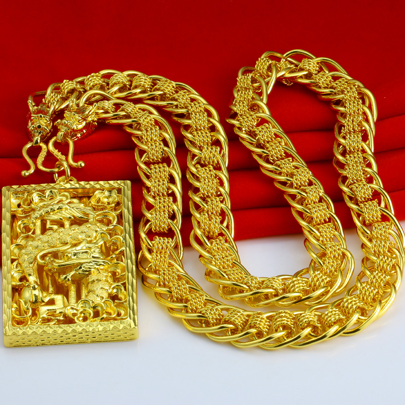 千影珠宝黄色金项链男士双龙头泰国链仿真首饰仿越南沙金加宽粗重成色