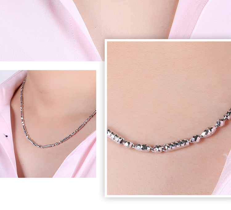 pt950铂金项链白金项链男圆筒间珠链为爱刻字支持复检假一赔三约1671