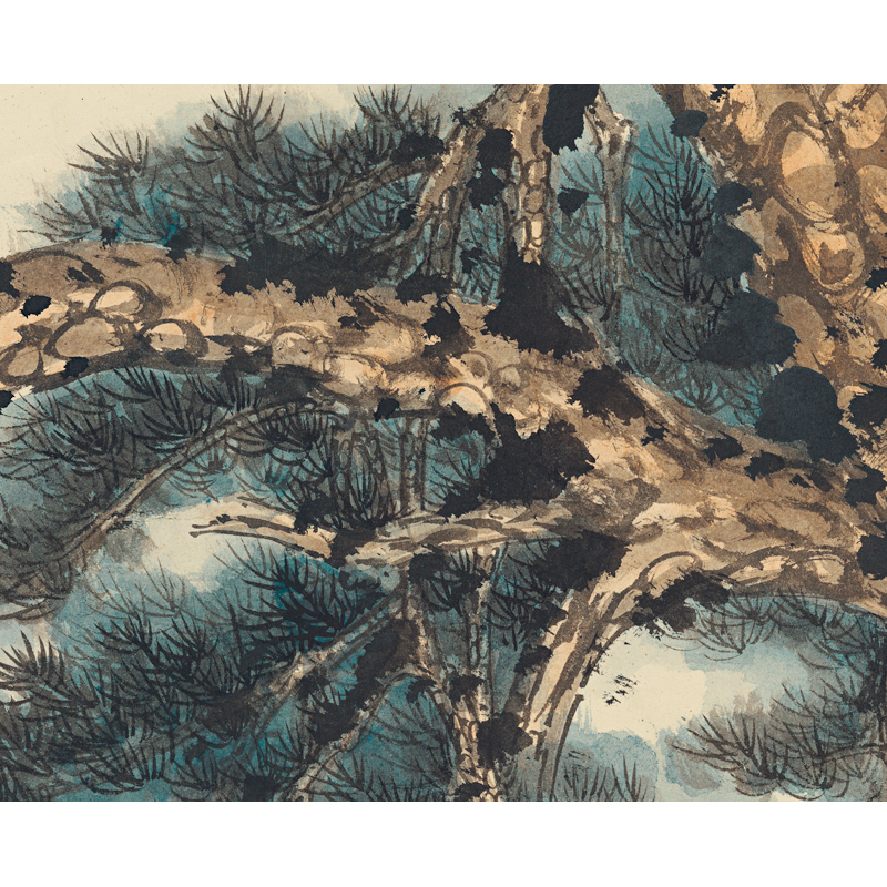 姿翰超高清微喷装饰画 张大千 松下行吟图 横幅山水画国画文人画 四尺