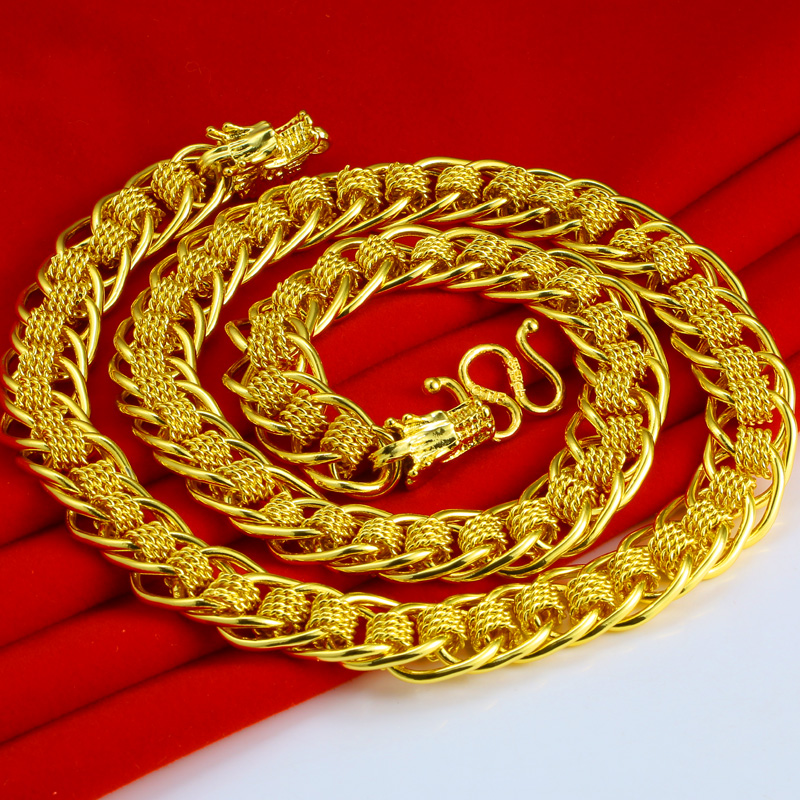 千影珠宝黄色金项链男士双龙头泰国链仿真首饰仿越南沙金加宽粗重成色