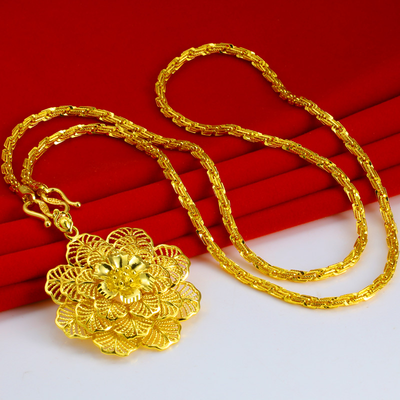 千影珠宝金项链加长款毛衣链大花朵坠子吊坠时尚新款女款结婚首饰镀金