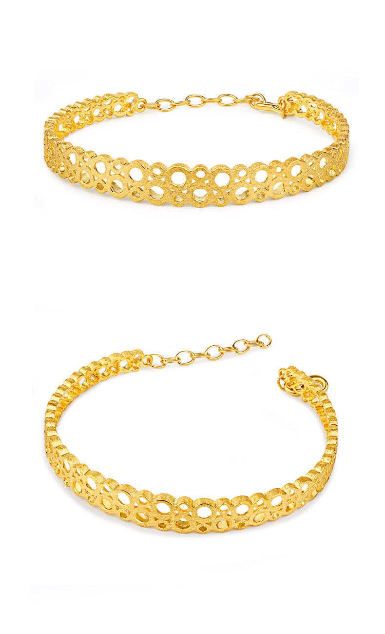 千叶珠宝 黄金手镯 真我系列足金复古露珠 计价礼物 约16.