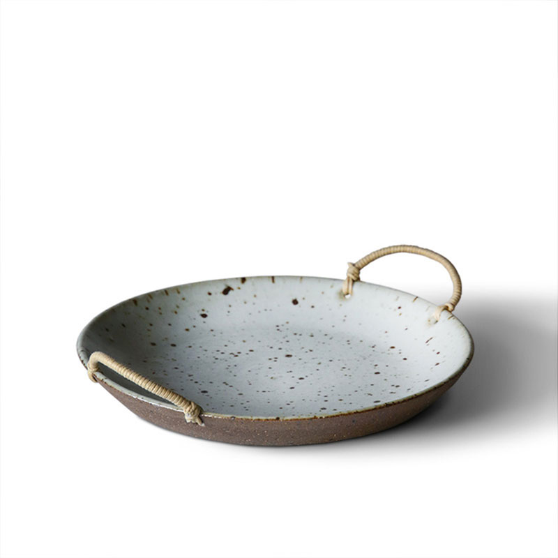 九土景德镇手工粗陶餐具家用日式简约创意陶盘圆形汤碗复古食器陶瓷深