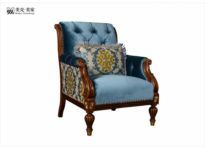 美克美家帕拉罗黎美式乡村布艺单人沙发11m7563u111301 客厅家具 蓝色