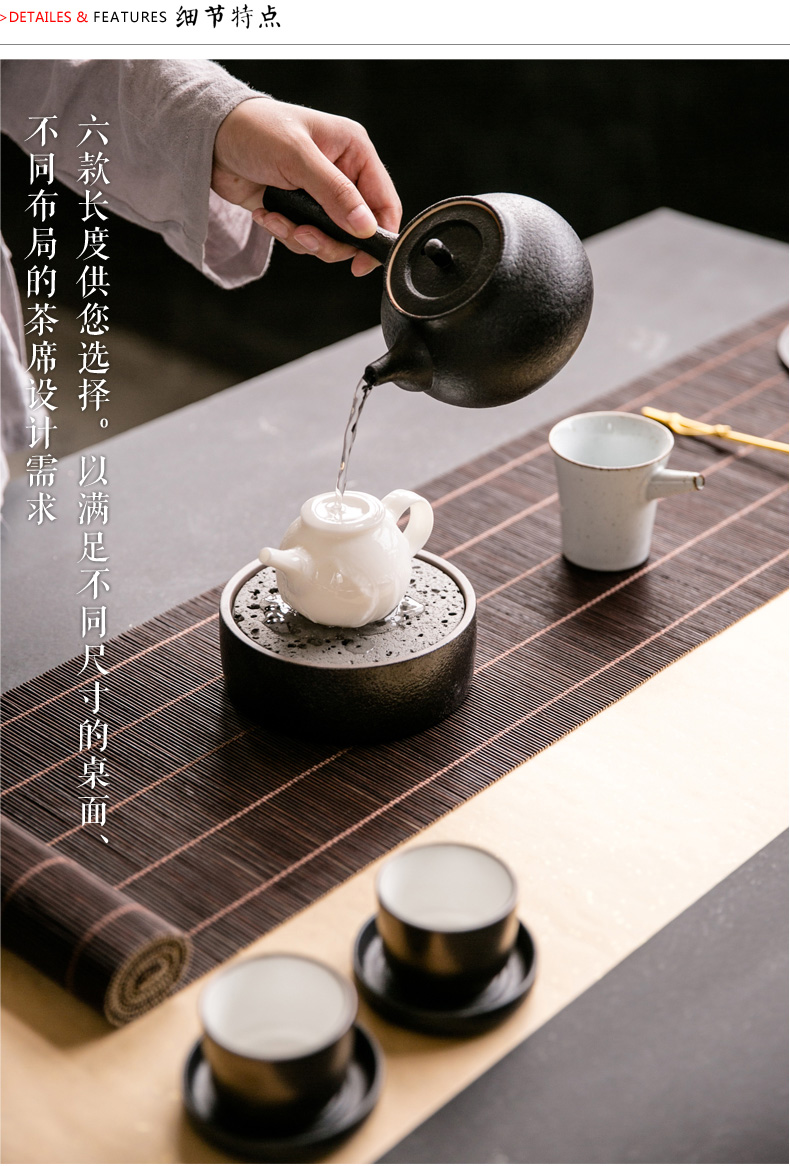 象运福 竹制茶道茶席竹席桌旗茶具竹垫子功夫茶配件禅意日式茶垫麻布