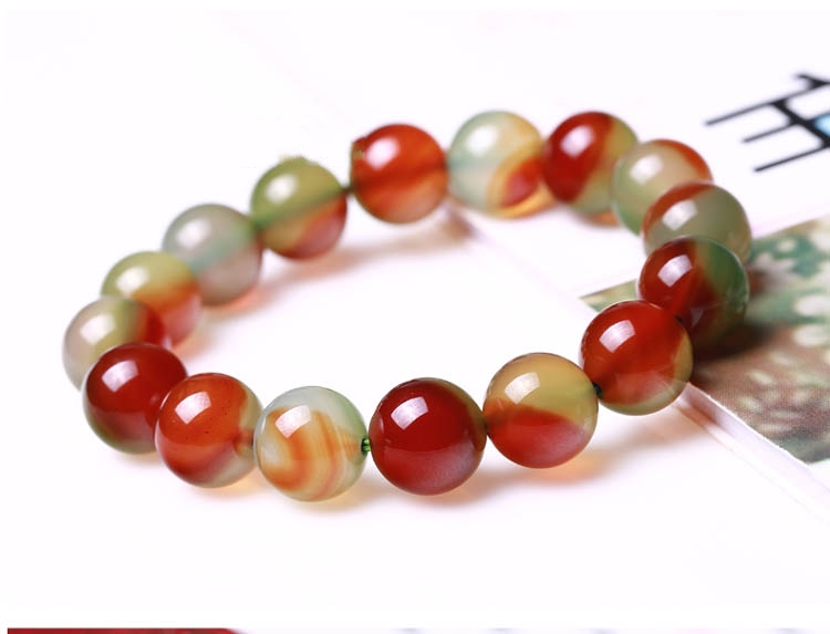 海清正堂精品冰种孔雀玛瑙手链 红绿黄三色女款水晶手串念珠饰品 12mm