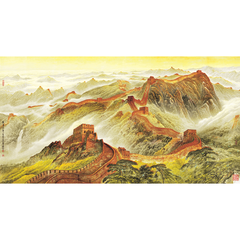 许仁龙邹利玉 万里长城尽朝晖金色版 厅堂电视背景墙纸本 画芯不装裱