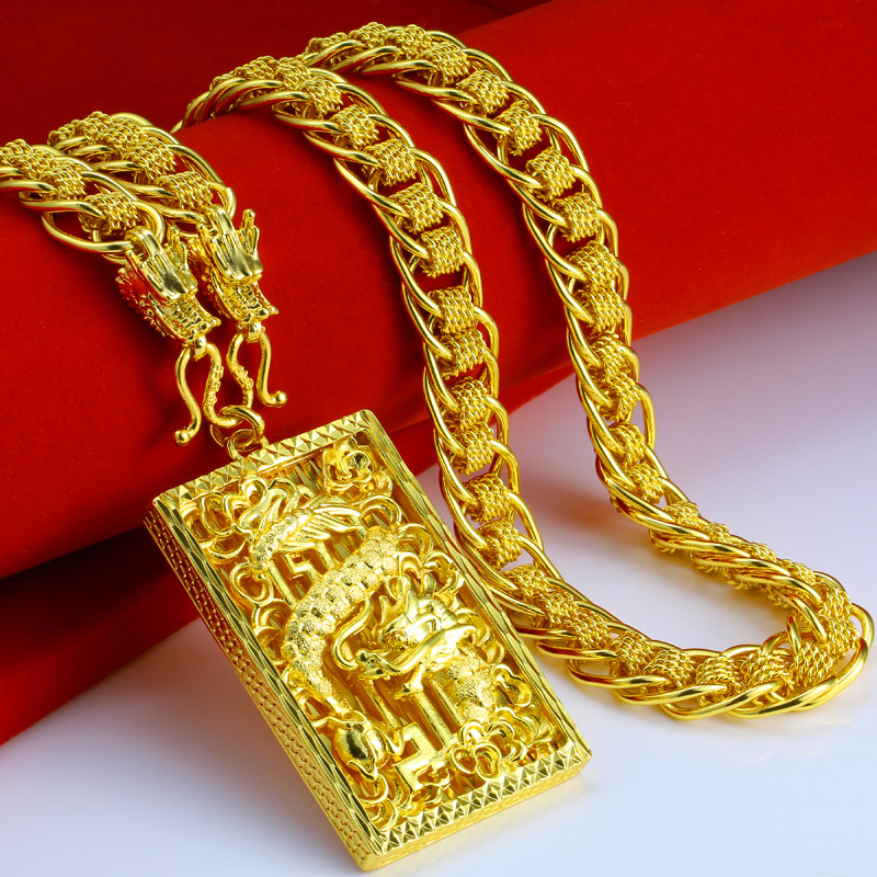千影珠宝黄色金项链男士双龙头泰国链仿真首饰仿越南沙金加宽粗重成色