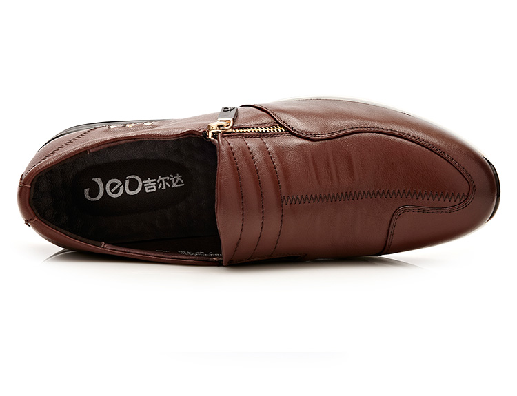 吉尔达男鞋真皮(头层牛皮)套脚透气平底软底软面u型头百搭黑色棕色