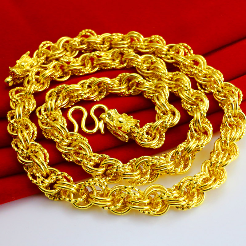 千影珠宝黄色金项链男士粗大重仿真首饰麻花链子镀金饰品成色好送男女