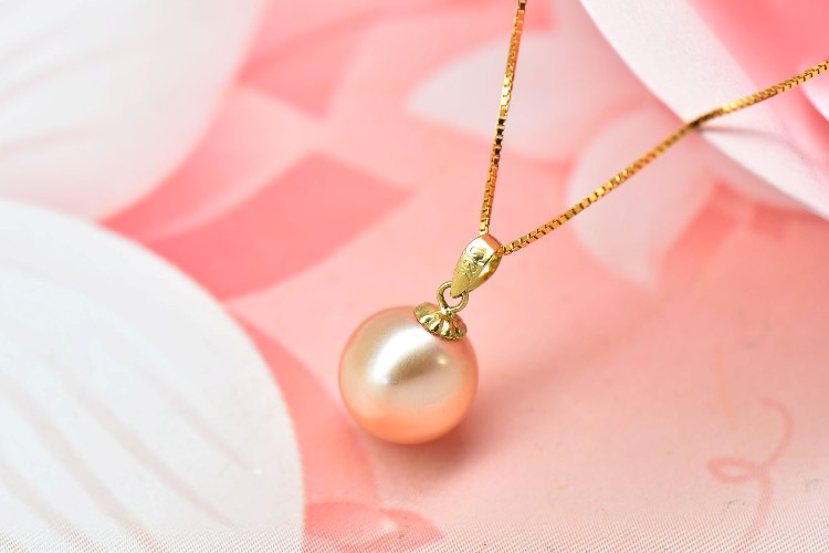南珠世家滴水成珠粉色淡水珍珠吊坠黄18k金吊坠托 青春时尚颜色 10.