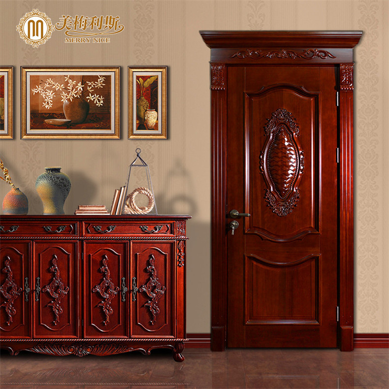 实木门全原木门红橡红花梨胡桃木桃花芯别墅门 y63 美国红橡 单面门楣