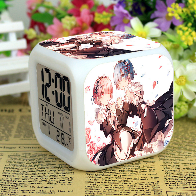 萌创社 动漫周边闹钟 从零开始的异世界生活 蕾姆拉姆led七彩夜灯发光