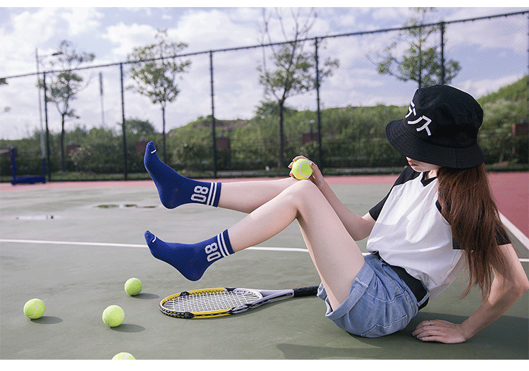 俞兆林运动袜子女棉纯跑步袜子女士网球袜双杠数字5双装