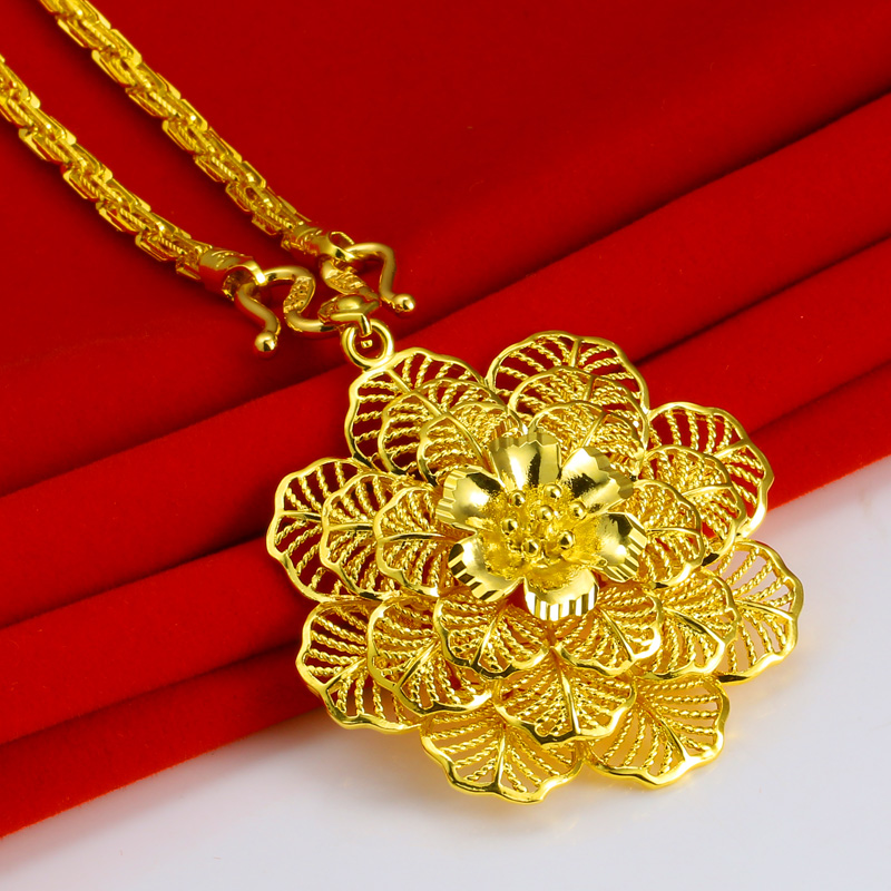 千影珠宝金项链加长款毛衣链大花朵坠子吊坠时尚新款女款结婚首饰镀金