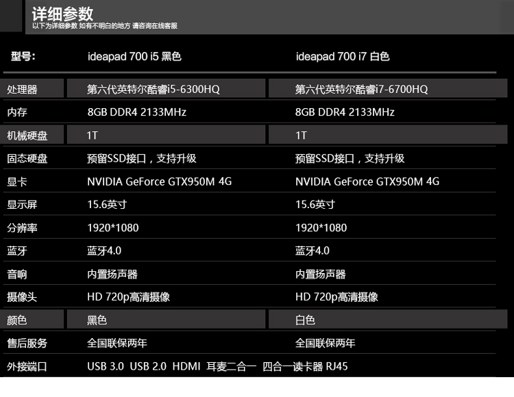 【限时特惠 顺丰包邮】联想 ideapad 700-15-ise(i5-4g-1tb 128ssd