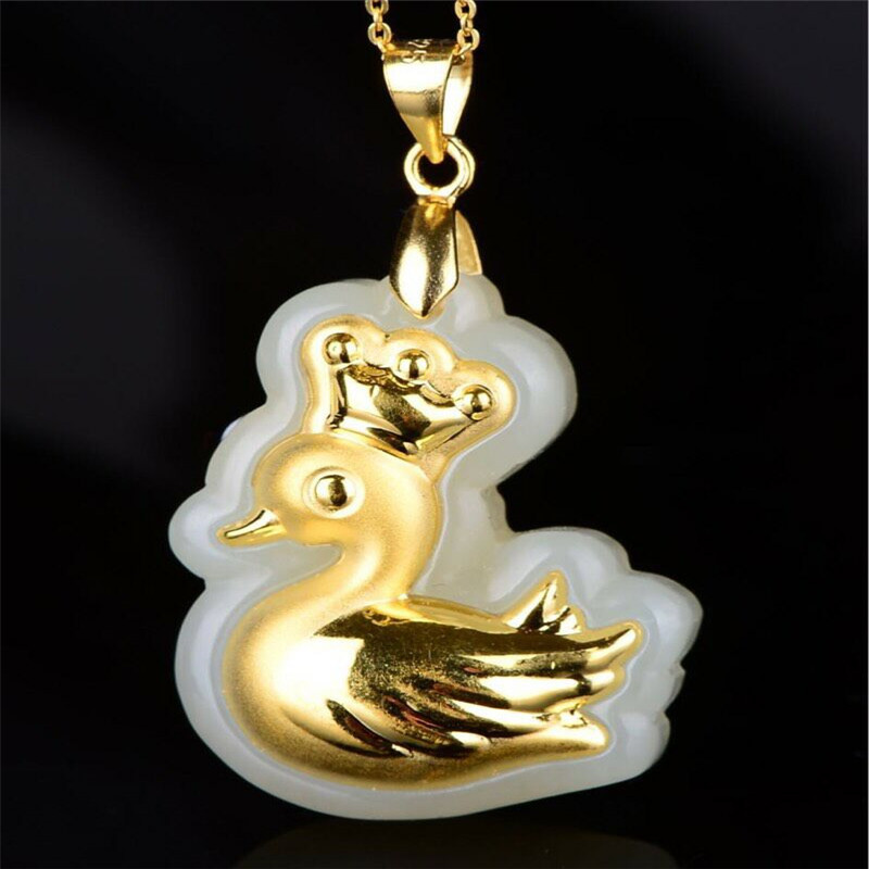 金镶玉天鹅吊坠和田玉宝宝吊坠天鹅玉佩挂坠送女友情人节礼物 尺寸39