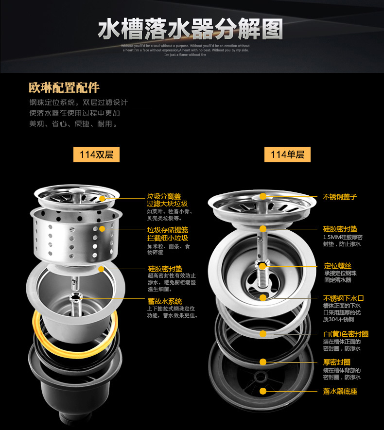 欧琳oulin水槽配件落水器防堵下水过滤器排水去水配件可存放水过滤器