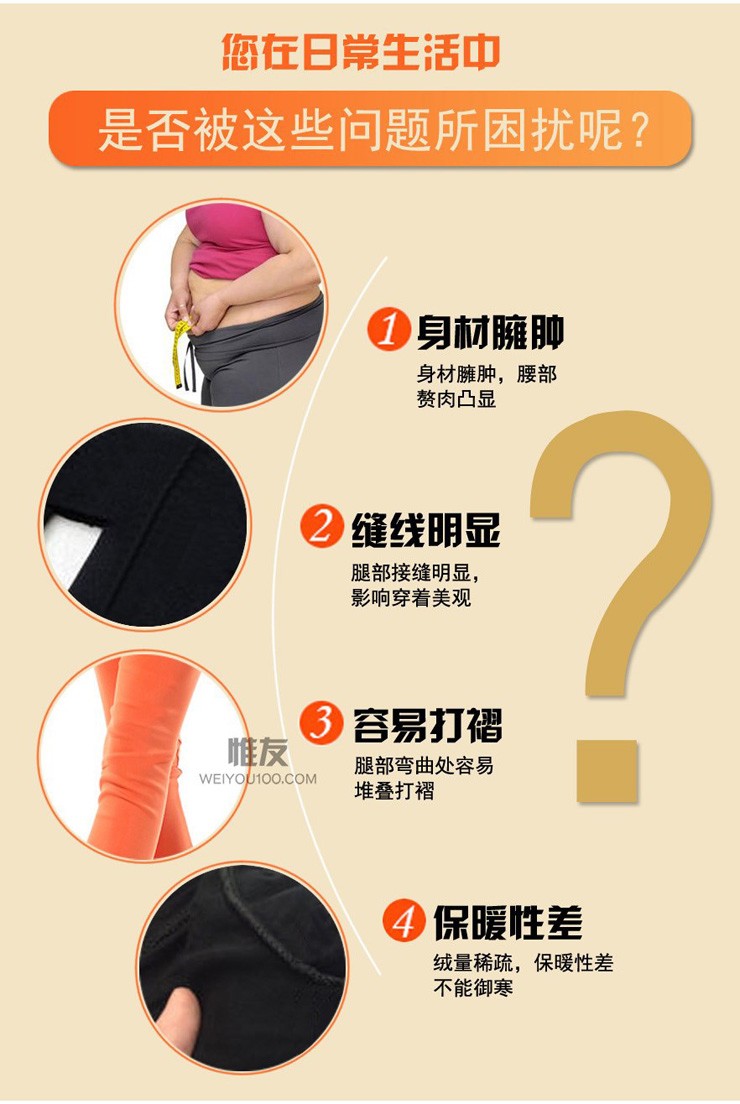 
                                        惟友打底裤女秋冬加绒加厚外穿大码小脚裤 超厚600克彩棉纯黑 均码(体重130以内)                