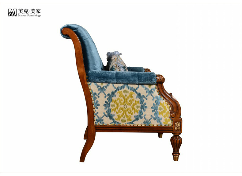 美克美家帕拉罗黎美式乡村布艺单人沙发11m7563u111301 客厅家具 蓝色