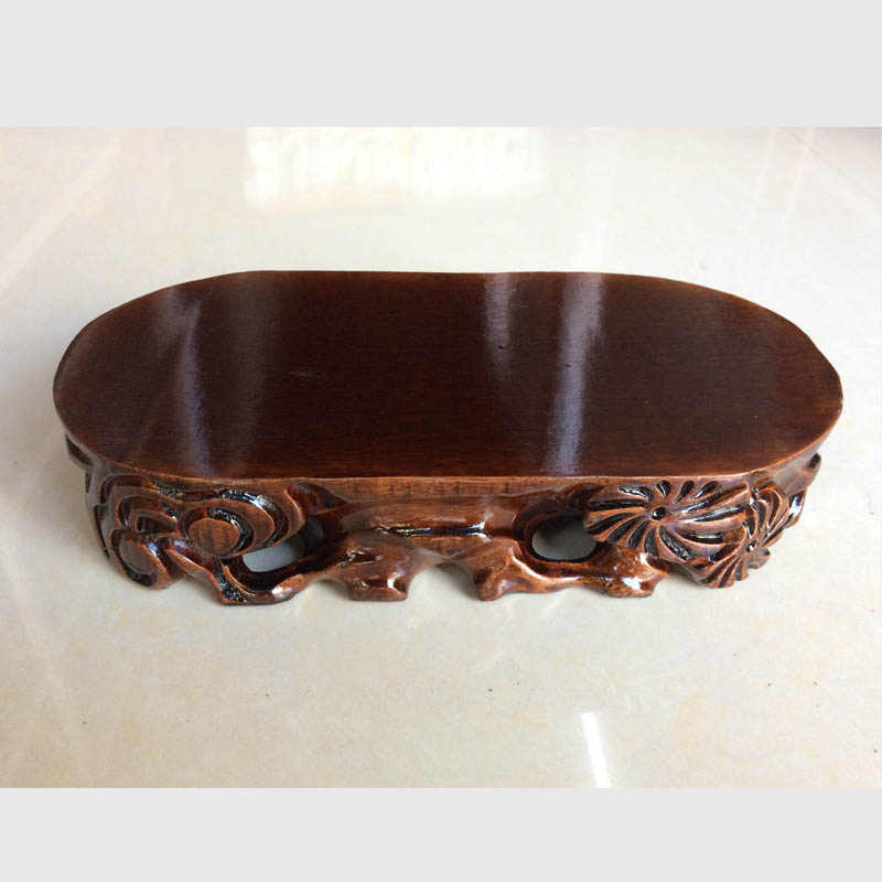 鸿云祥奇石玉石头佛像摆件底座椭圆形仿红木整块实木雕刻硬木托中式