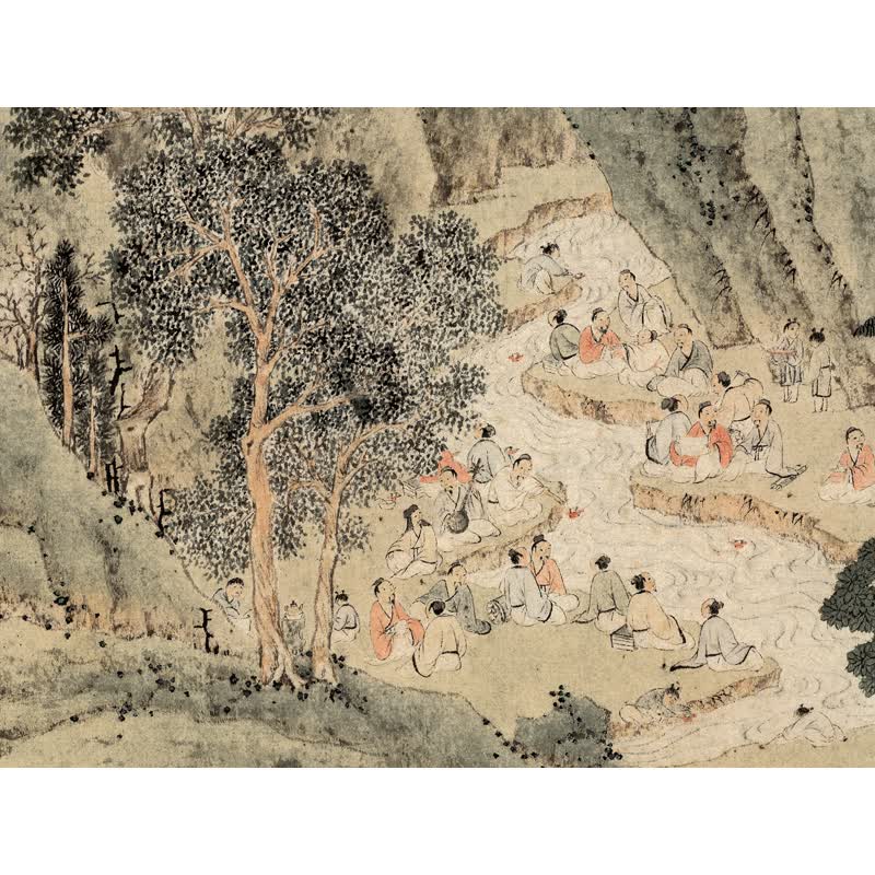 姿翰超高清微喷装饰画明代祝枝山祝允明工笔山水画兰亭序横幅手卷纸本