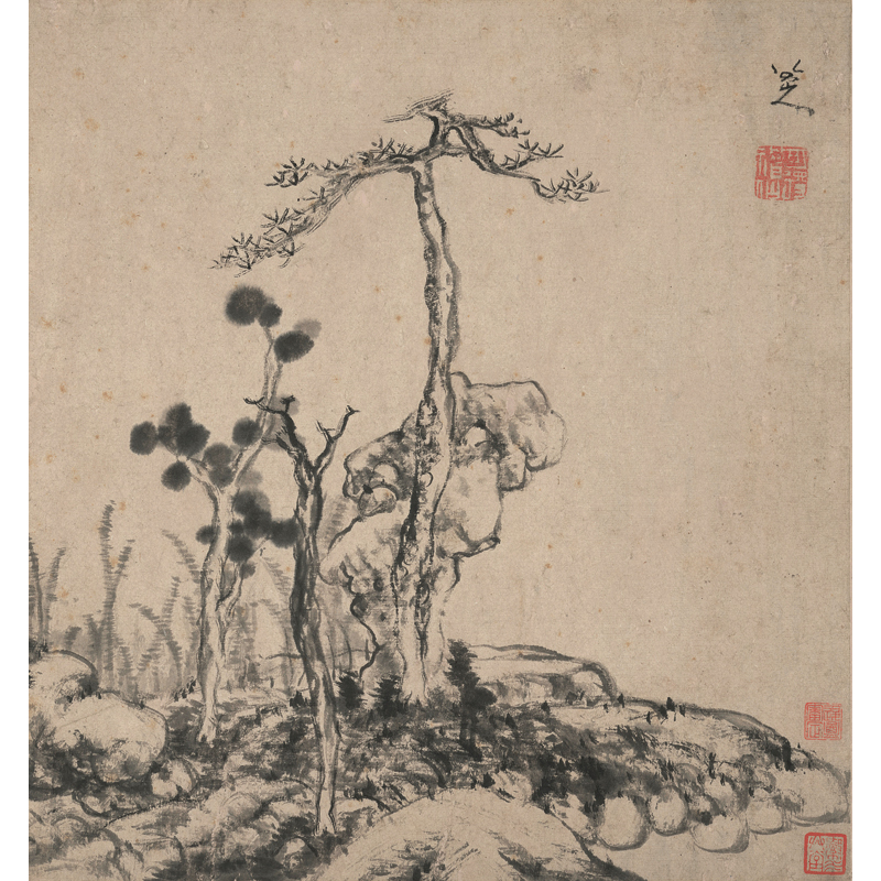 姿翰超高清微喷装饰画 清代 八大山人朱耷 写意山水画册页小幅国画 纸