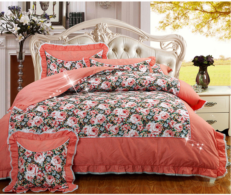 盘丝家纺 韩版碎花 四件套 全棉纯棉 活性印花 大花 1.5米 1.