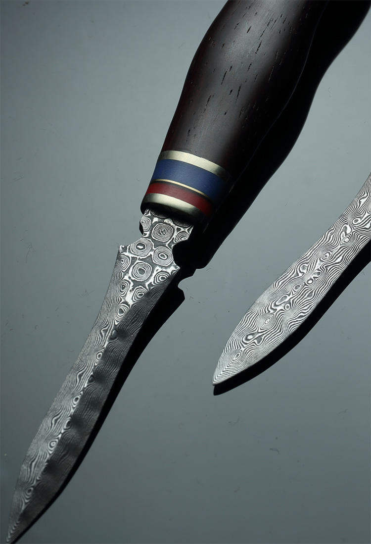 容山堂茗弘 茶刀大马士革钢白茶针黑茶锥手工普洱茶刀 茶具配件 黄檀