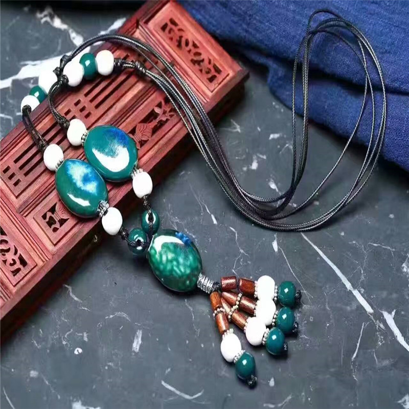 开光毛衣链陶瓷艺术品手工编织项链绳男女款饰品