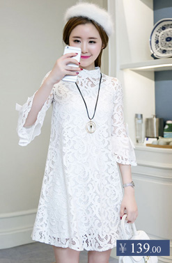mineeor春夏季长袖连衣裙雪纺蕾丝2017印花新