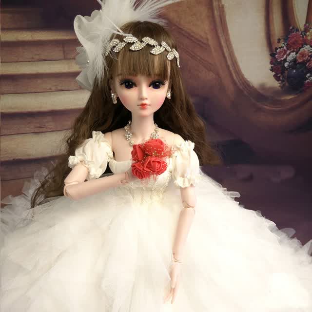 可爱时尚 芭比洋娃娃公主新娘婚纱 镶钻大拖尾芭比娃娃 儿童情侣生日
