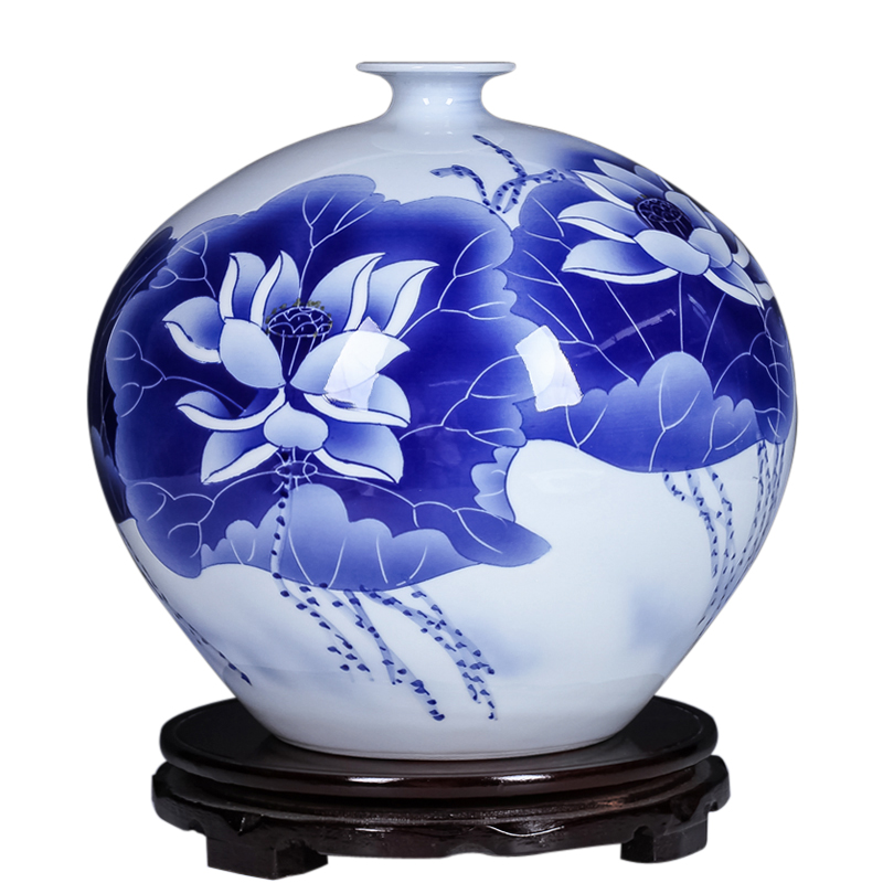 九藏尊品 景德镇陶瓷器 名家手绘青花瓷花瓶花插 家居客厅装饰工艺品