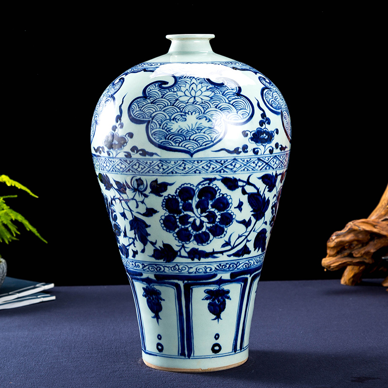 青之舞瓷器摆件花瓶大号景德镇手绘元青花瓷复古中式客厅陈设仿古陶瓷