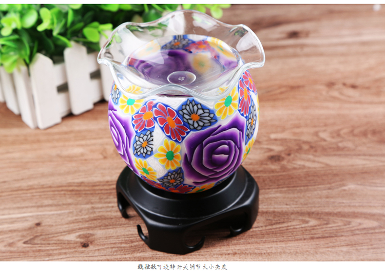 
                                        芳夕 花开锦绣插电香薰灯调光玻璃灯精油灯香薰炉香薰机熏台灯 浮萍触控感应                