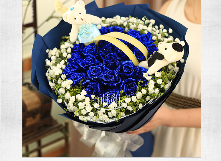 唯雅19朵蓝色妖姬玫瑰花 鲜花速递全国 送女友创意 生日鲜花表白 高档